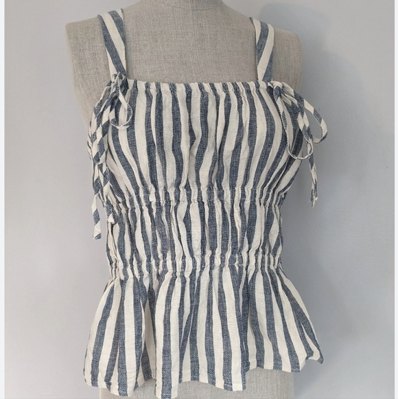 Linen peplum top, Woman's XXL cream with blue stripes - Picture 4 of 12